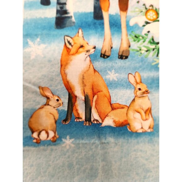 One Snowy Day Christmas Woodland Fabric Panel 24"x43" - Woodland Animals Scene - Picture 11 of 16
